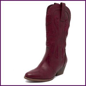 Women's Western Boots Mid-Calf Pointed Toe Pull-On Faux Leather